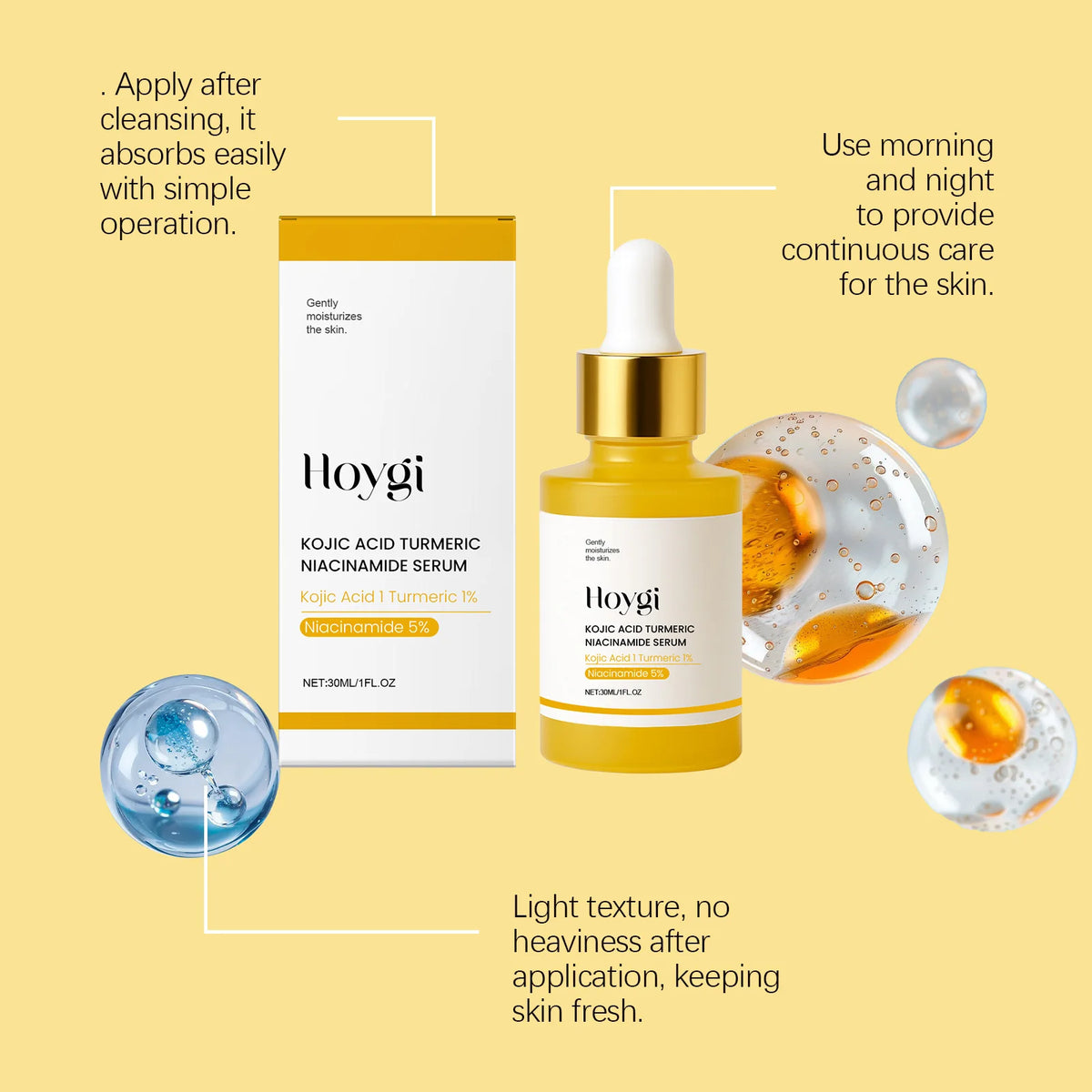 Hoygi – Sérum Visage Niacinamide & Curcuma | Éclat, Hydratation & Fermeté 30ml