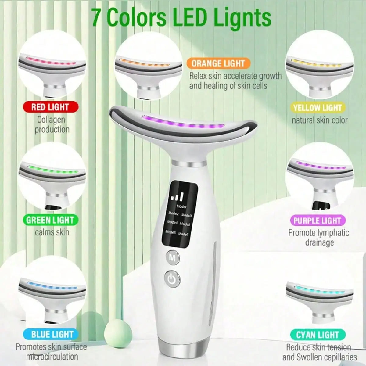 Appareil Beauté LED Lifting Visage & Cou – 7 Modes Couleur & 7 Vitesses, Raffermit & Rajeunit