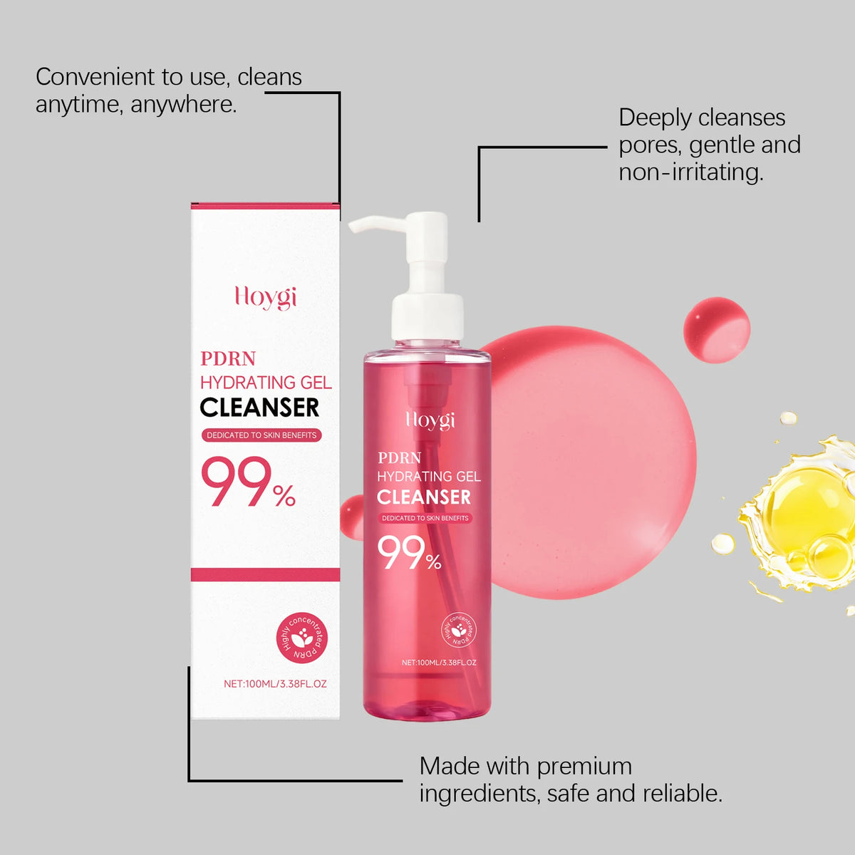 Hoygi – Gel Nettoyant Hydratant PDRN 99% | Nettoyage Doux & Hydratation Intense 100ml