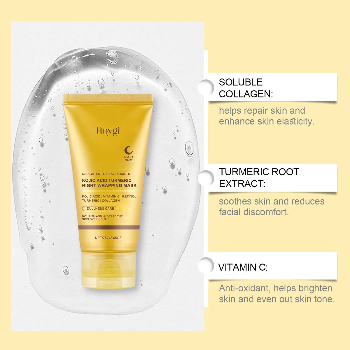 Hoygi – Masque de Nuit Enveloppant Acide Kojique & Curcuma | Anti-Terne & Nourrissant 75g