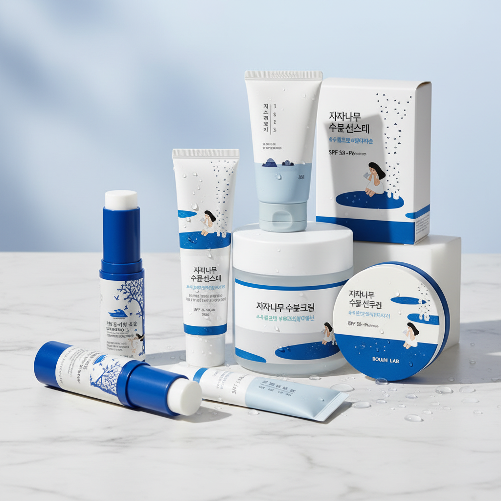 Gamme skincare coréenne bleue et blanche